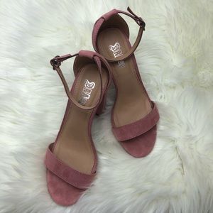 Faux Suede Dusty Pink Chunky Block Heel Sandals